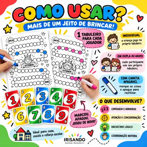 Trilha da Vitória – Jogo com Cartas Numéricas — amostra 2: Para reutilizar o material várias vezes, basta plastificar o… Trilha da Vitória – Jogo com Cartas Numéricas — amostra 2: Para reutilizar o material várias vezes, basta plastificar o…