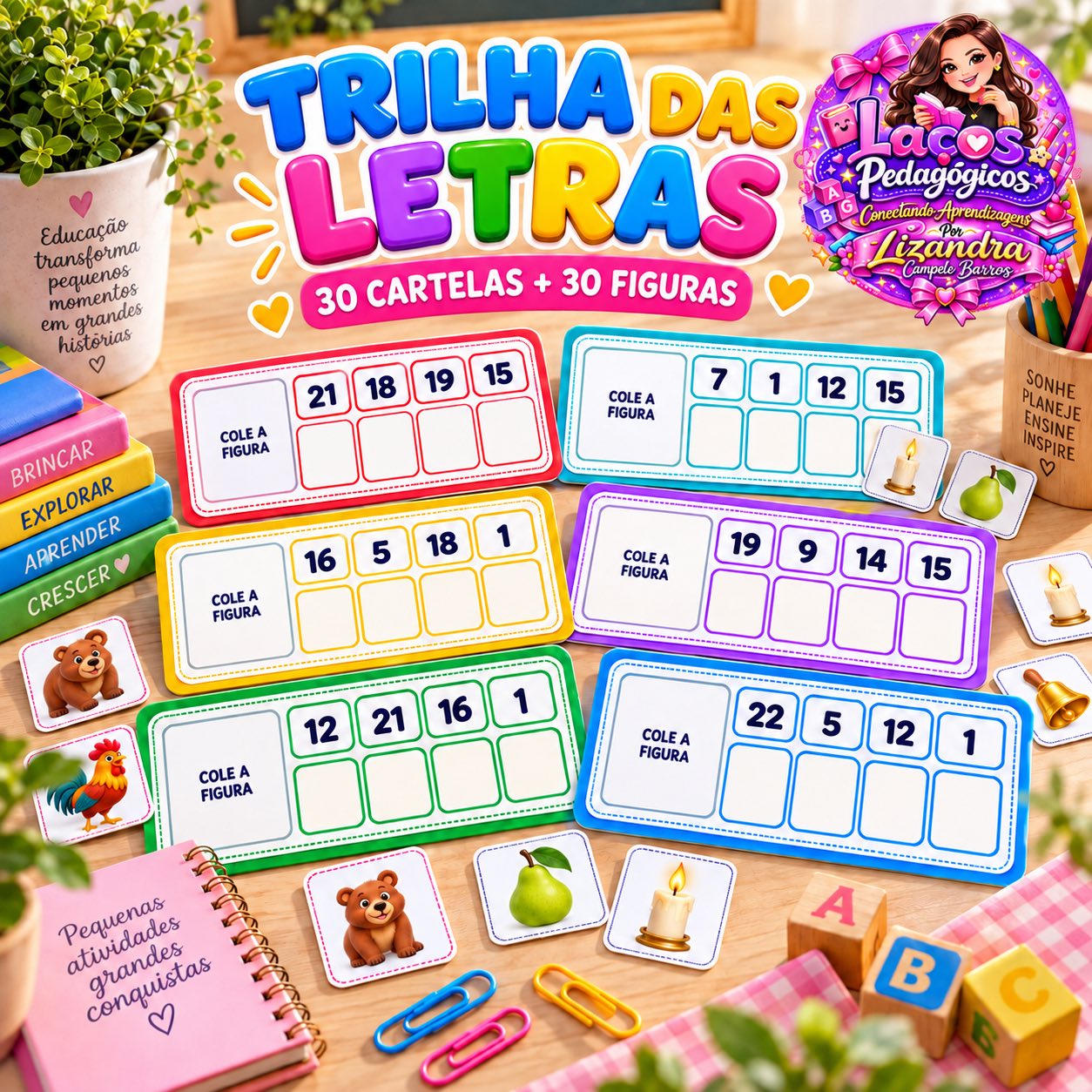 Trilha das Letras: Alfabeto Numerado para Alfabetização — amostra 2: A criança associa números às letras, identifica a…