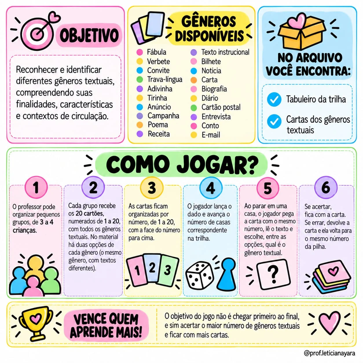 Trilha dos gêneros textuais - 2º ao 3º ano — amostra 1: 🌈 Trilha dos Gêneros Textuais