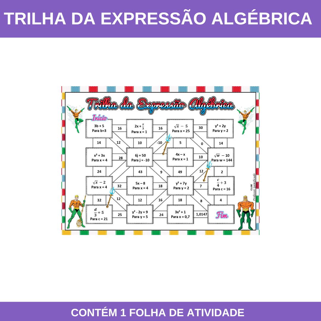 Trilha / labirinto da expressão algébrica – PDF para Imprimir — Matemática para Fundamental II (6º–9º): 1 TRILHA /…