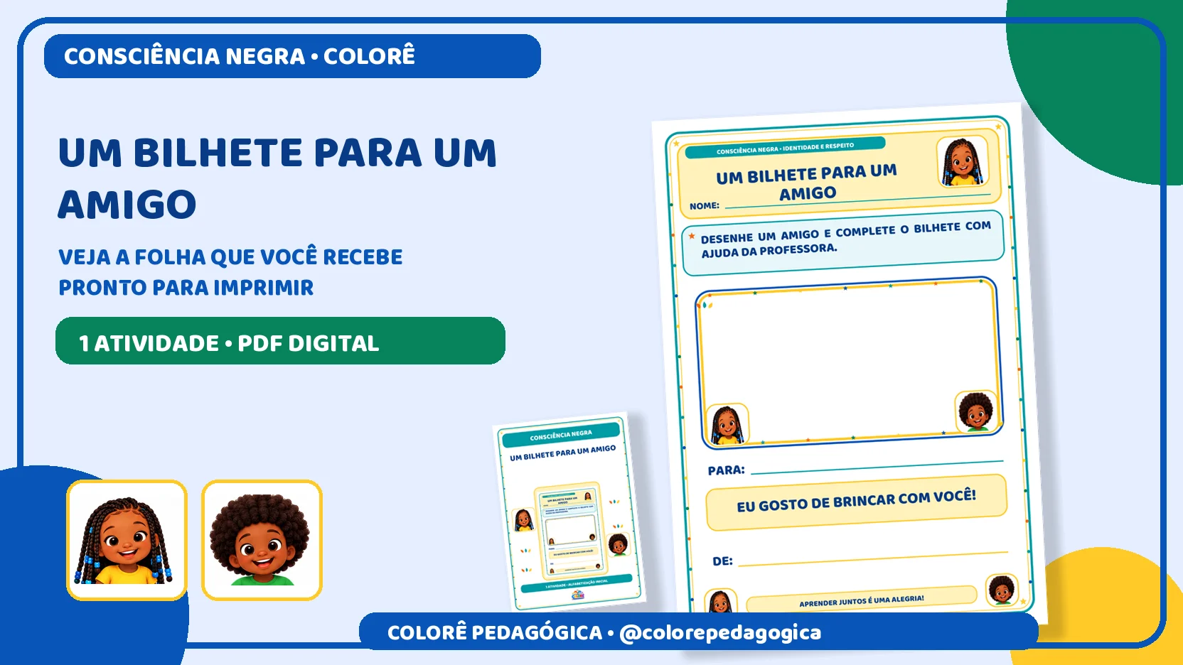 Um bilhete para um amigo | Consciência Negra — amostra 1: Produto digital para impressão em A4, na orientação vertical.…