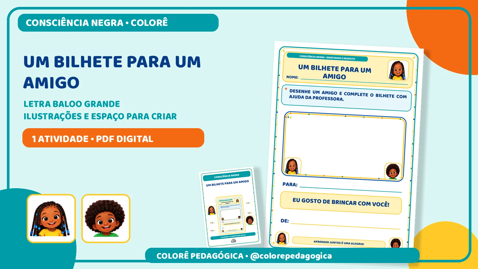 Um bilhete para um amigo | Consciência Negra — amostra 3: Desenho e preenchimento de um bilhete de amizade com apoio da…