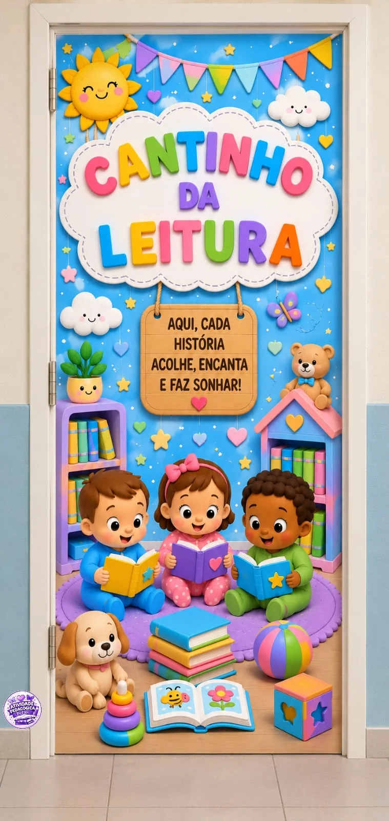 Uma decoração encantadora para transformar a porta da sala em um verdadeiro convite ao mundo da leitura! — História para…