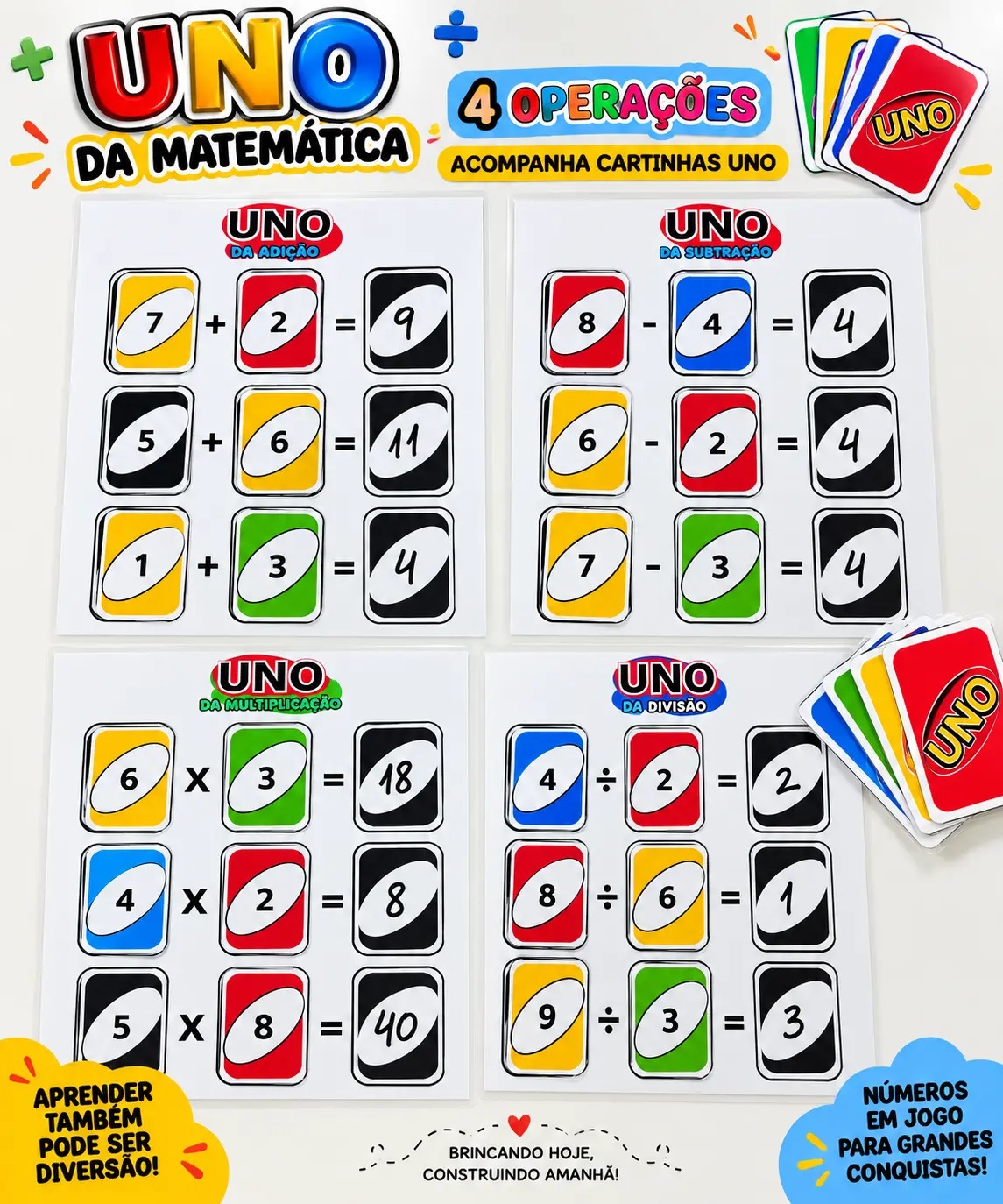 UNO DA MATEMÁTICA – 4 Operações | Jogo Pedagógico com Cartinhas UNO — Matemática para Educação Infantil: Aprenda adição,…