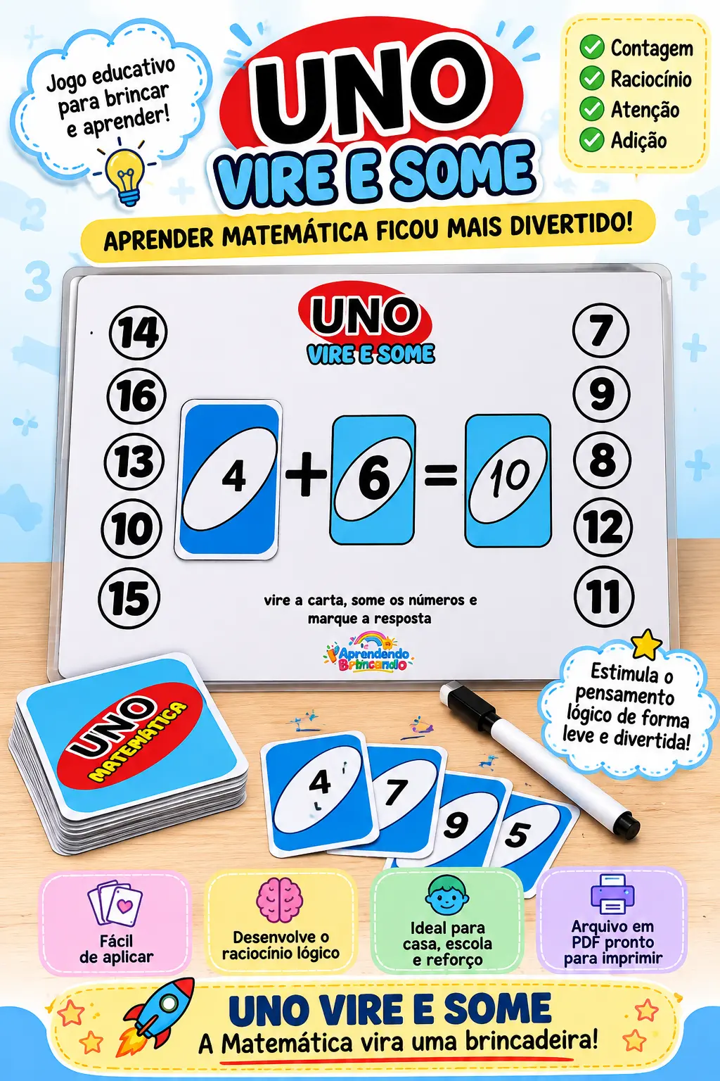 UNO Vire e Some – Jogo Matemático de Adição — amostra 4: Jogo matemático lúdico de adição com cartas, números e desafios… UNO Vire e Some – Jogo Matemático de Adição — amostra 4: Jogo matemático lúdico de adição com cartas, números e desafios…