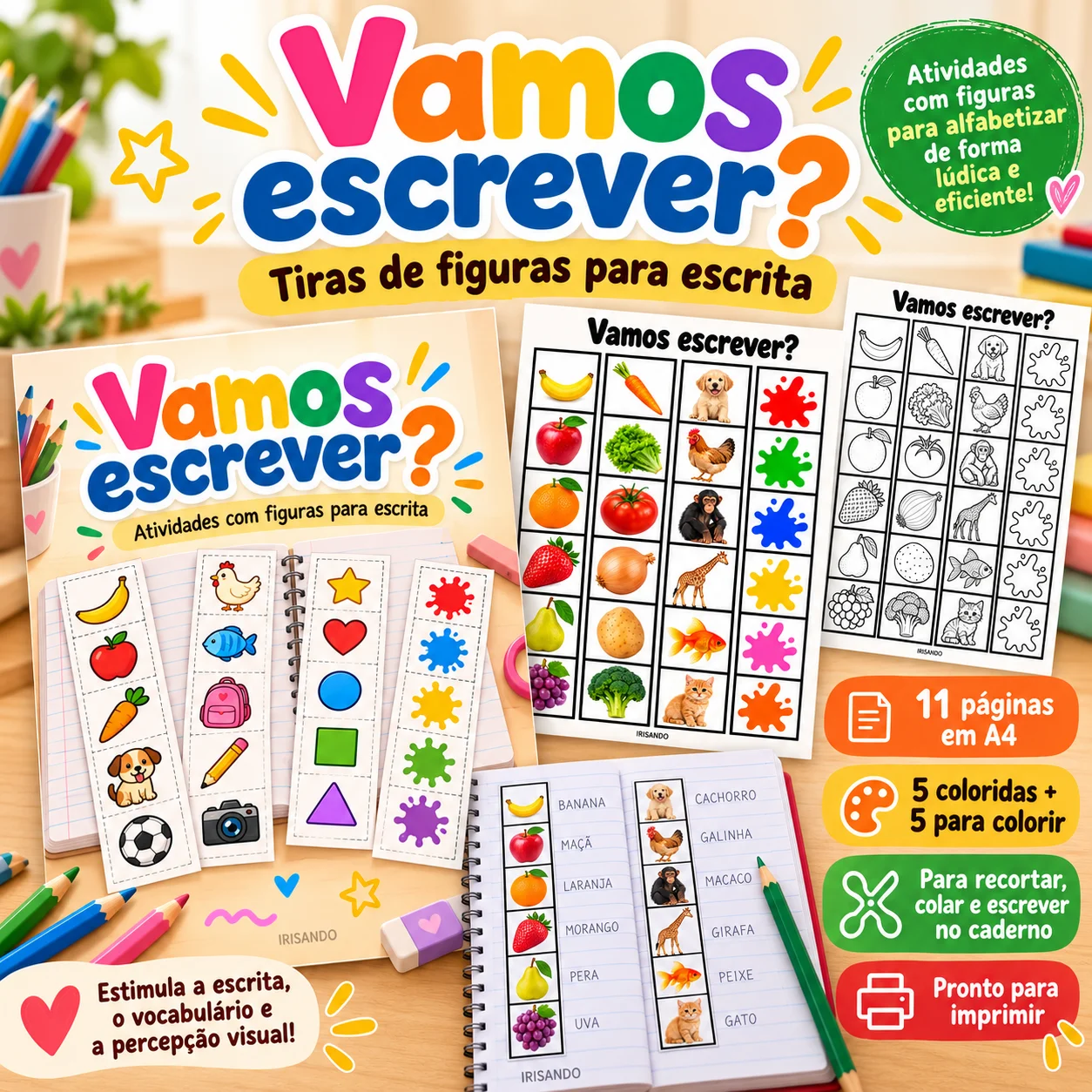 Vamos escrever? – Tiras de figuras para escrita — amostra 1: Transforme a prática da escrita em uma atividade lúdica e…