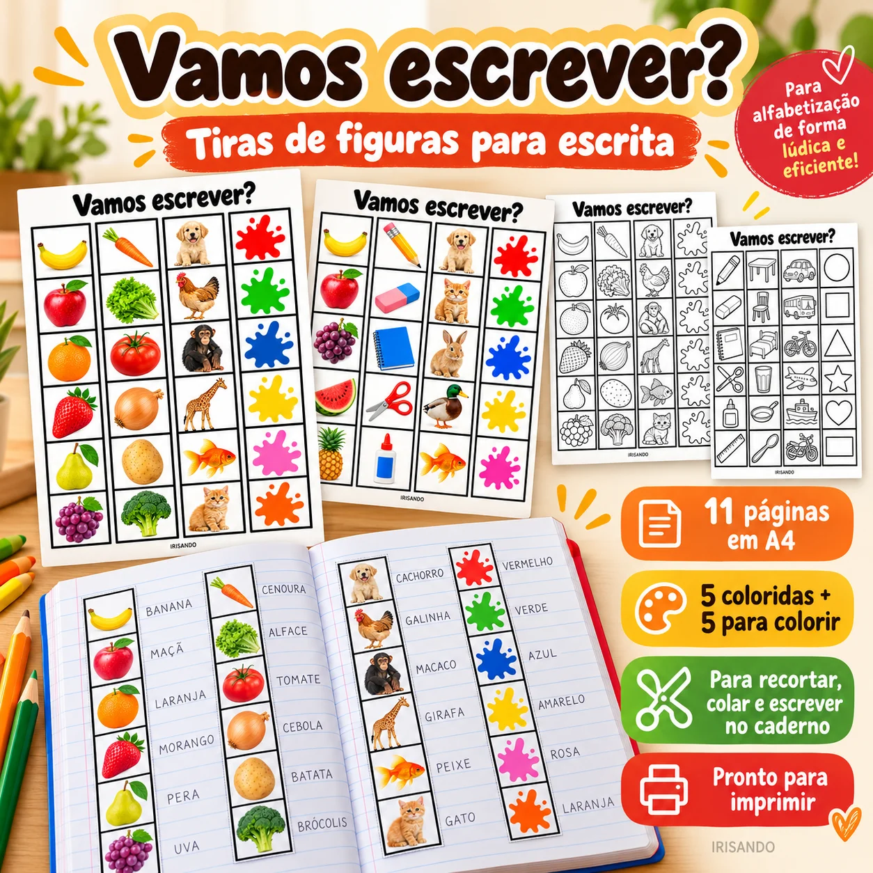 Vamos escrever? – Tiras de figuras para escrita — Alfabetização para Educação Infantil: Recurso divertido para estimular a…
