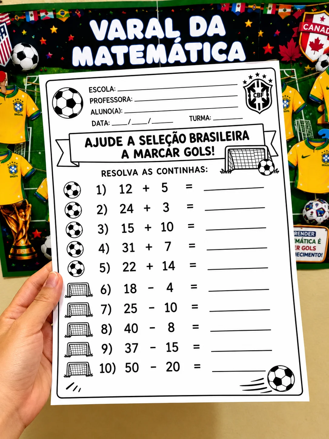 Varal da Matemática - Copa do Mundo 🇧🇷 — amostra 1: Recurso lúdico e interativo para trabalhar as operações matemáticas…