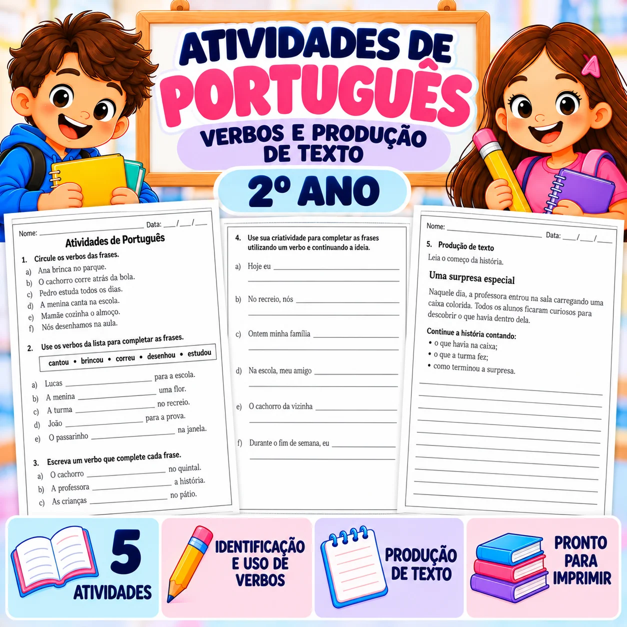 Verbos | Gramática e Produção de Texto | 2º Ano — Português para 2º ano: Atividades para trabalhar verbos em frases e…
