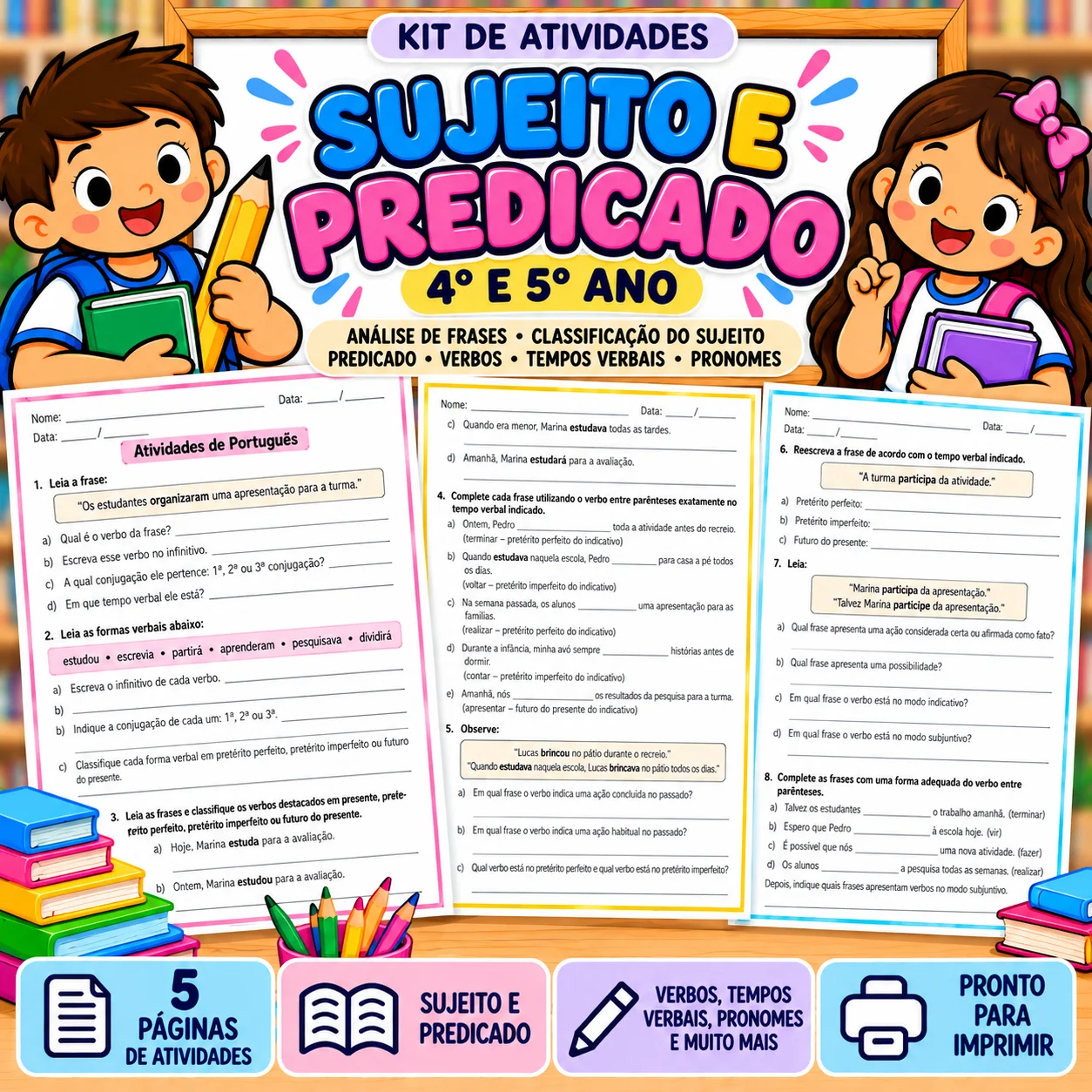 Verbos, Pronomes, Sujeito e Predicado | 4º e 5º Ano — capa do material