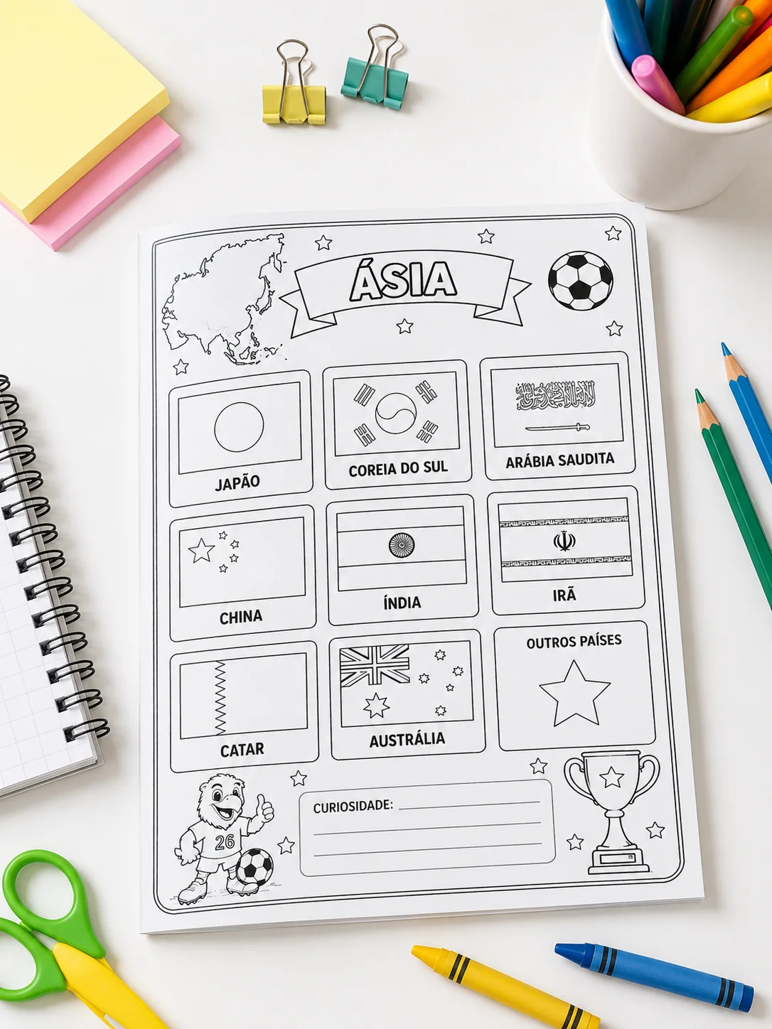 Viajando pelos Países da Copa 2026 - Livrinho para Colorir — amostra 5: Livrinho educativo para colorir sobre os países da…
