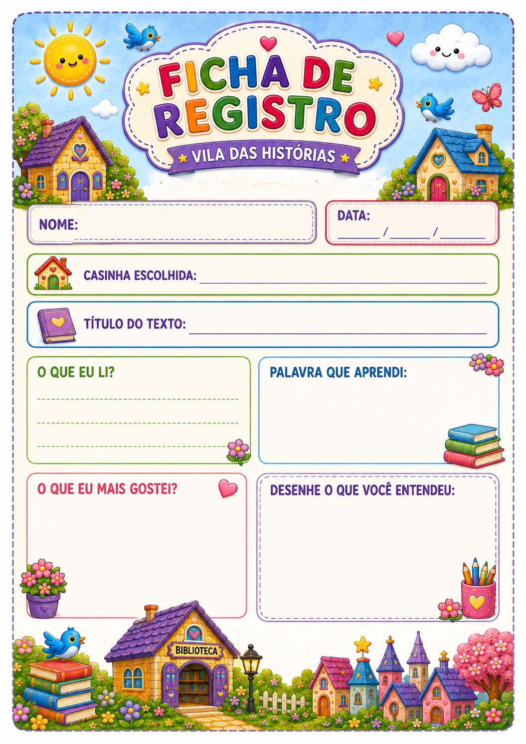 Vila das Histórias: projeto completo para incentivar a leitura — amostra 3: Painel ampliado, casinhas com textos,…