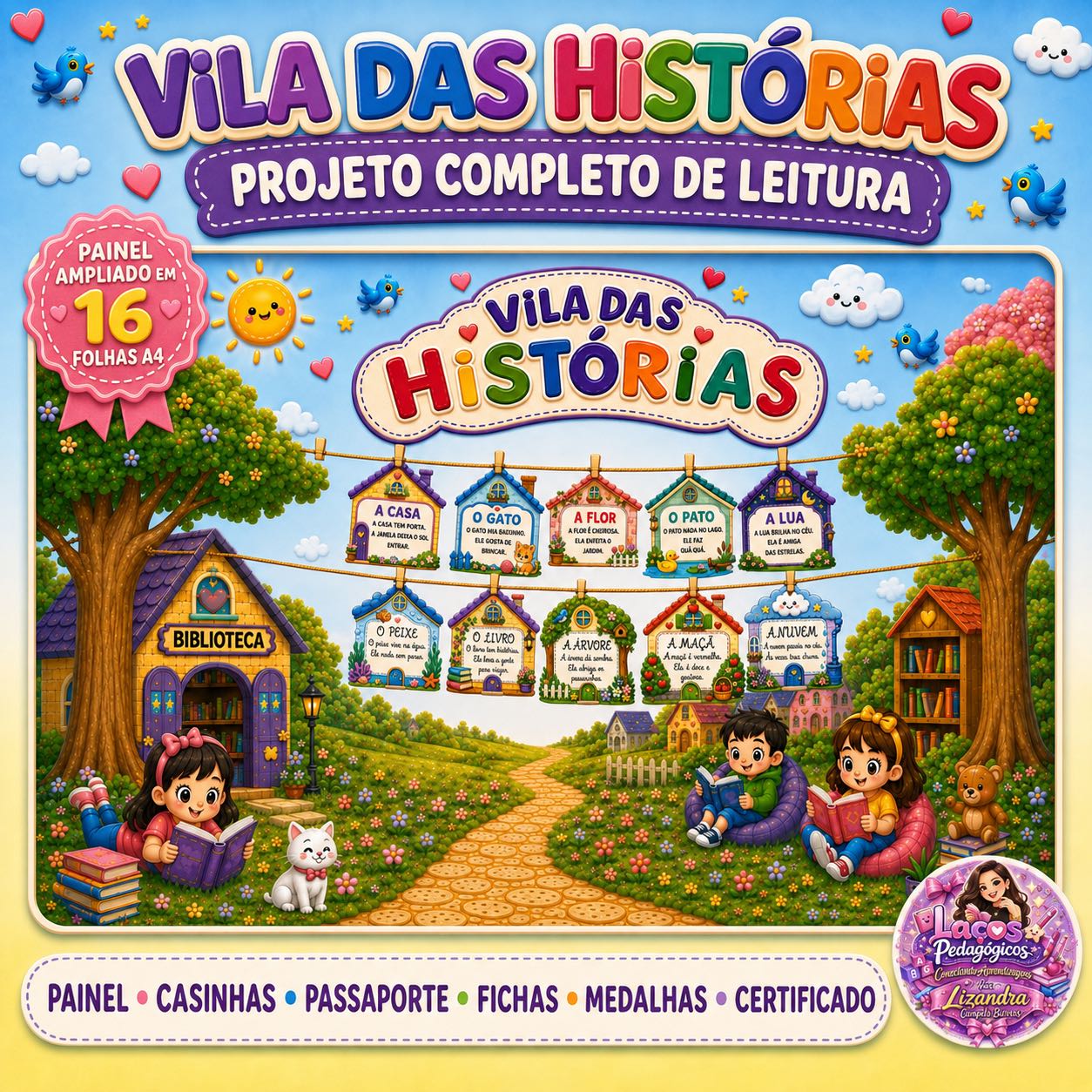 Vila das Histórias: projeto completo para incentivar a leitura — Alfabetização para Educação Infantil: Painel ampliado,…