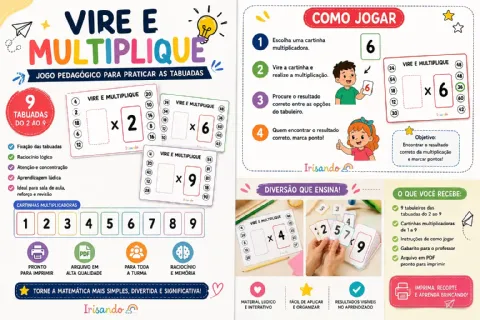 Vire e Multiplique - Jogo Pedagógico das Tabuadas 2 ao 9 — amostra 2: Transforme a prática da multiplicação em uma…