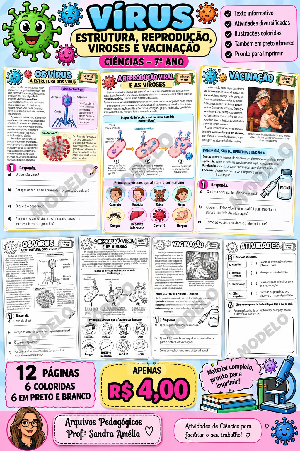 🦠 VÍRUS: ESTRUTURA, REPRODUÇÃO, VIROSES E VACINAÇÃO — CIÊNCIAS | 7º — Ciências para Fundamental II (6º–9º): Material…
