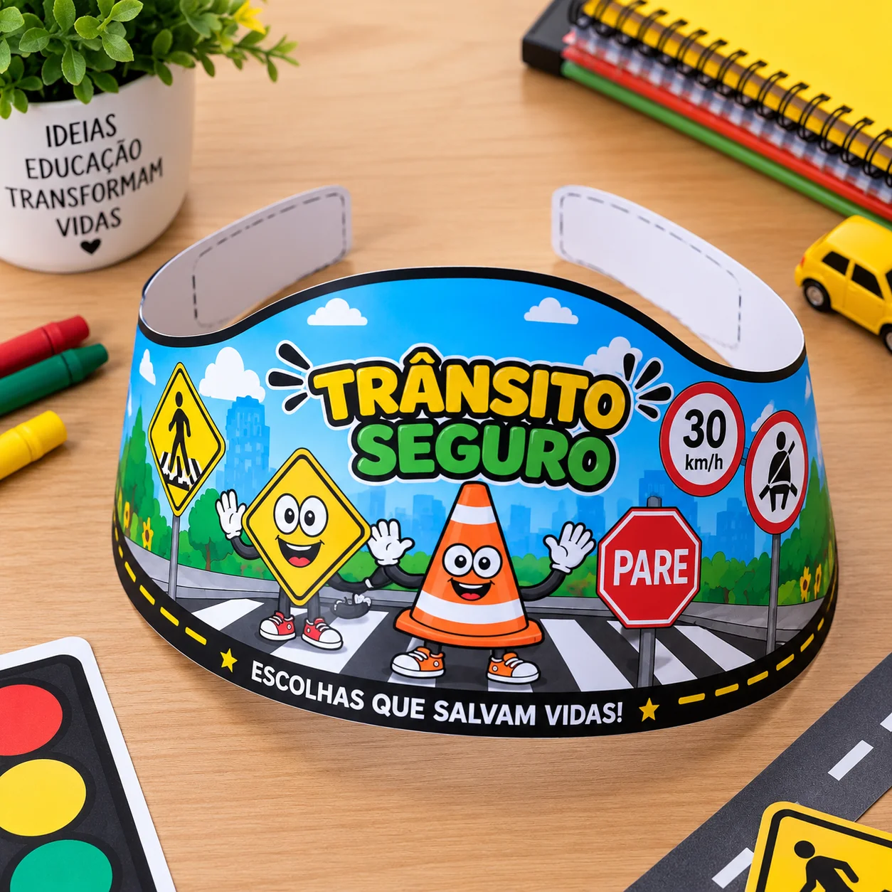 Viseiras Trânsito Seguro – Coloridas e para Colorir — amostra 1: 🚗 Prepare as viseiras e transforme o aprendizado sobre o…