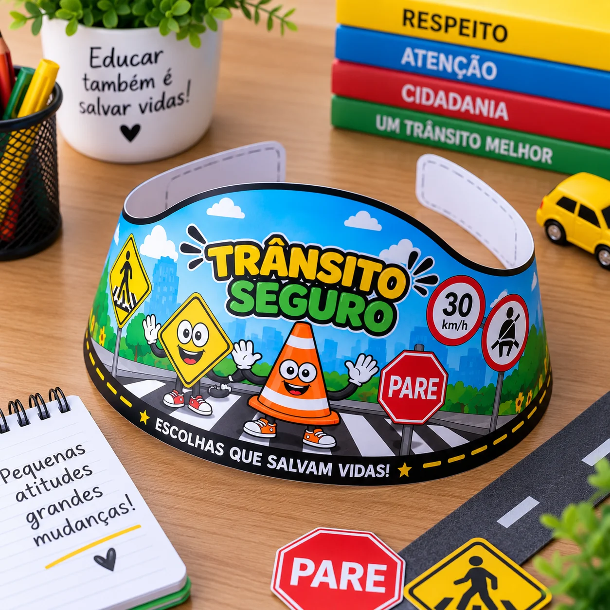 Viseiras Trânsito Seguro – Coloridas e para Colorir — amostra 2: Viseiras Trânsito Seguro em versões coloridas e para…