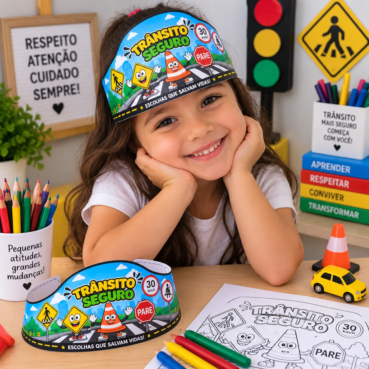 Viseiras Trânsito Seguro – Coloridas e para Colorir — amostra 3: Viseiras Trânsito Seguro em versões coloridas e para…