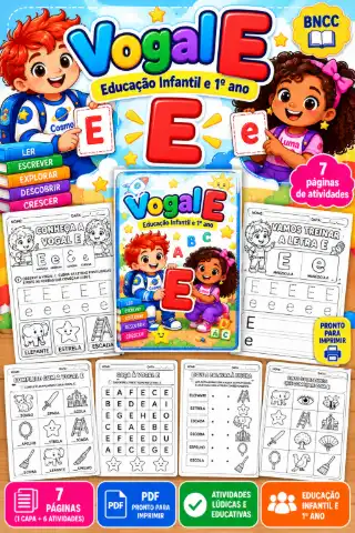 Vogal E: 6 Atividades de Alfabetização 1º Ano PDF — capa do material