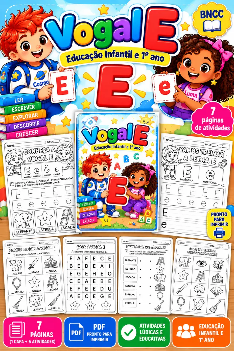 Vogal E: 6 Atividades de Alfabetização 1º Ano PDF — Atividades para 1º ano: 6 atividades para tornar o aprendizado da vogal…