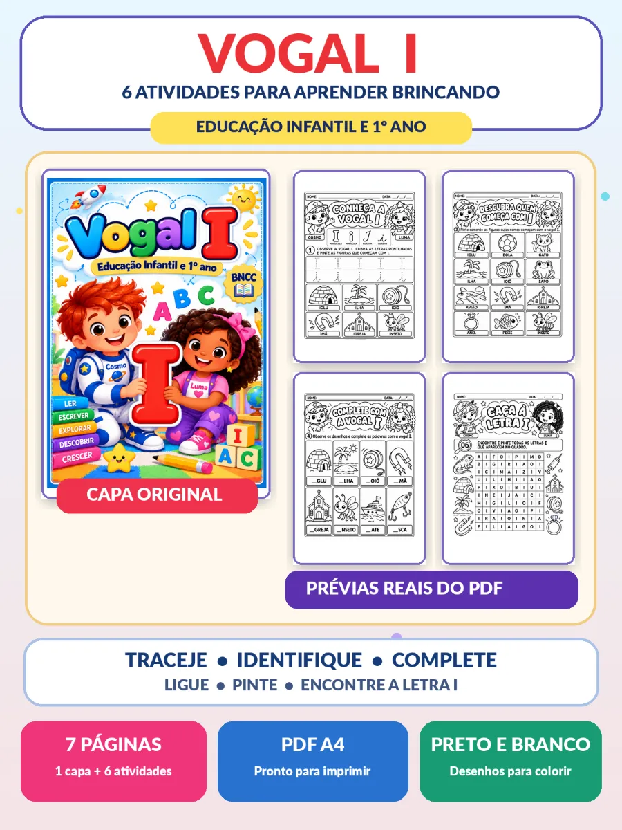 Vogal I: 6 Atividades de Alfabetização Educação Infantil — Atividades para Educação Infantil: 6 ATIVIDADES DE ALFABETIZAÇÃO…