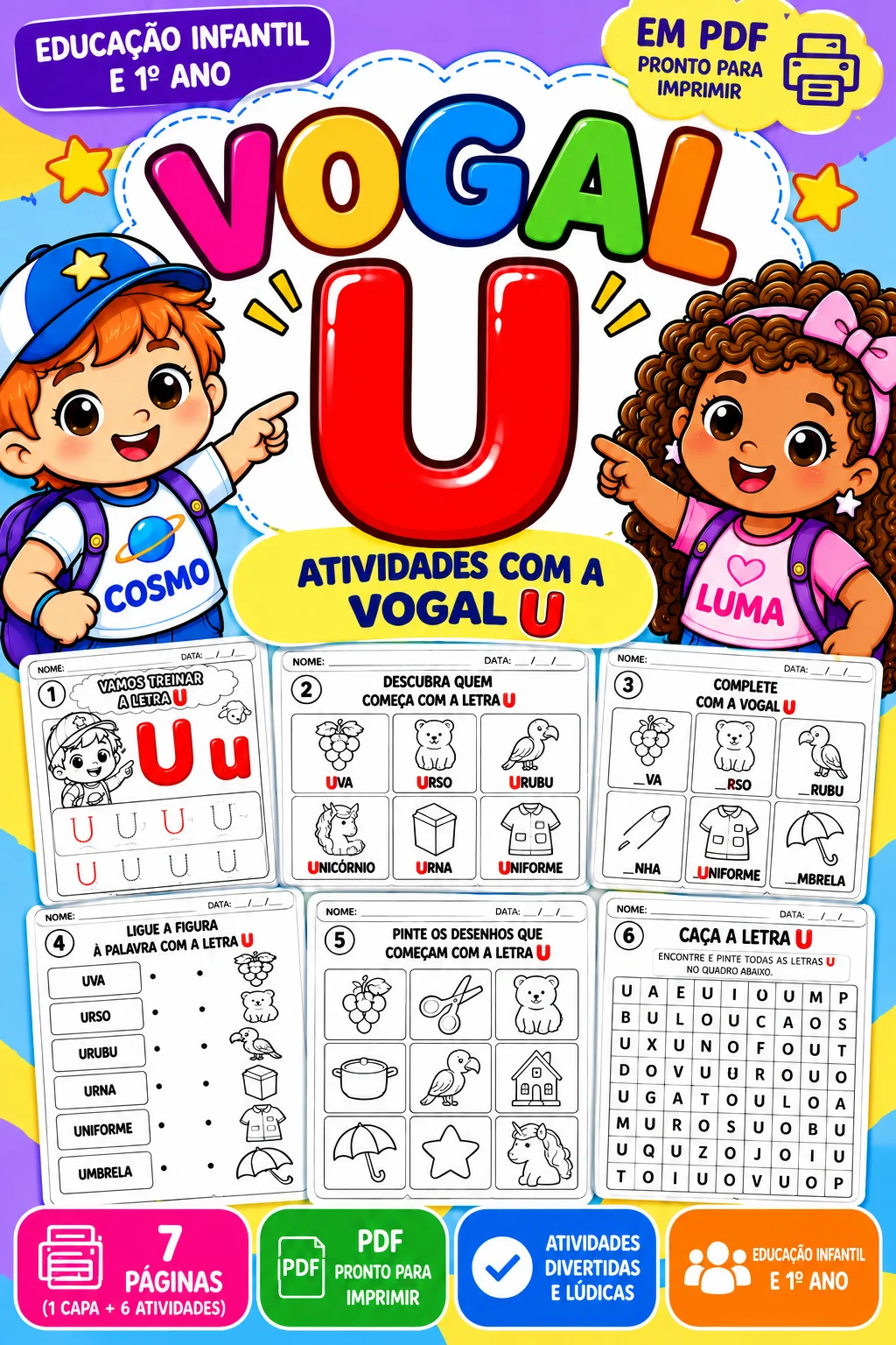 Vogal U: 6 Atividades de Alfabetização Educação Infantil e 1º Ano PDF — Alfabetização para Educação Infantil: Transforme o…