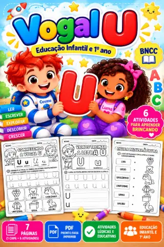 Vogal U: 6 Atividades de Alfabetização Educação Infantil e — capa do material