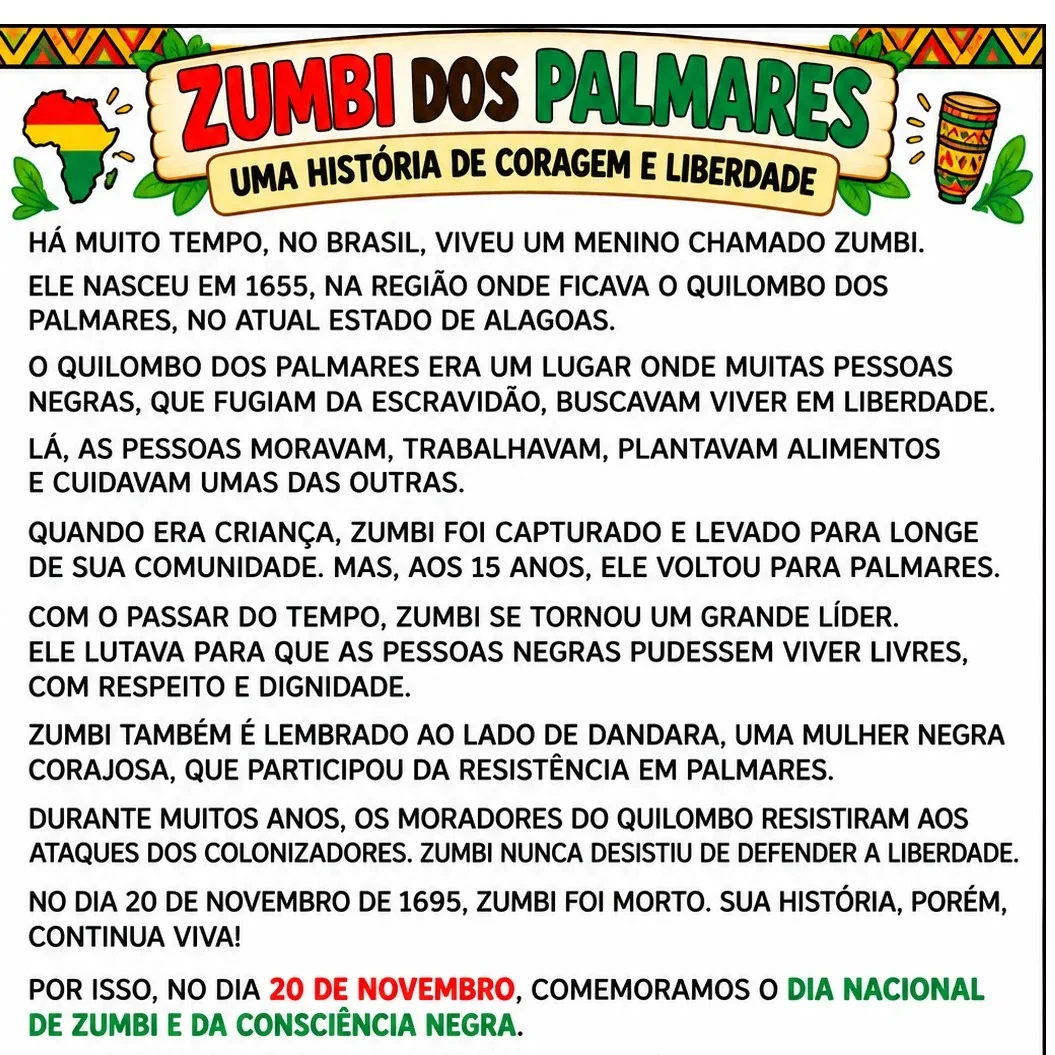 ZUMBI DOS PALMARES – UMA HISTÓRIA DE CORAGEM E LIBERDADE — capa do material